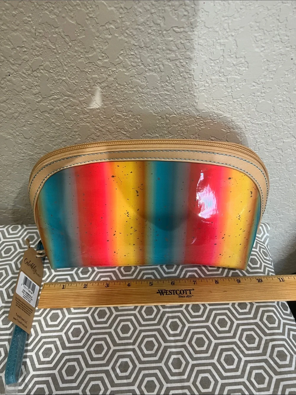 Catchfly studios Bright Multicolor Striped Vinyl Cosmetic Bag